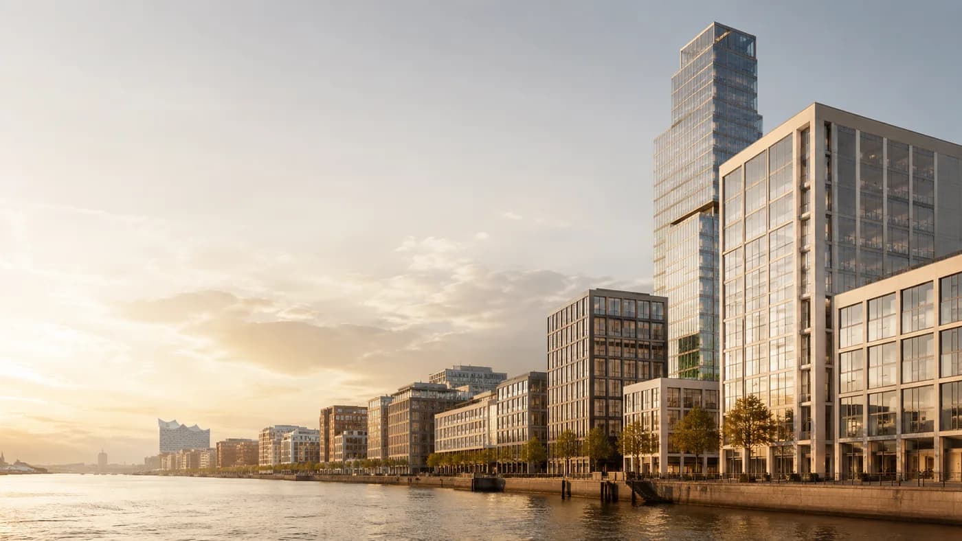 Hamburger HafenCity im Abendlicht